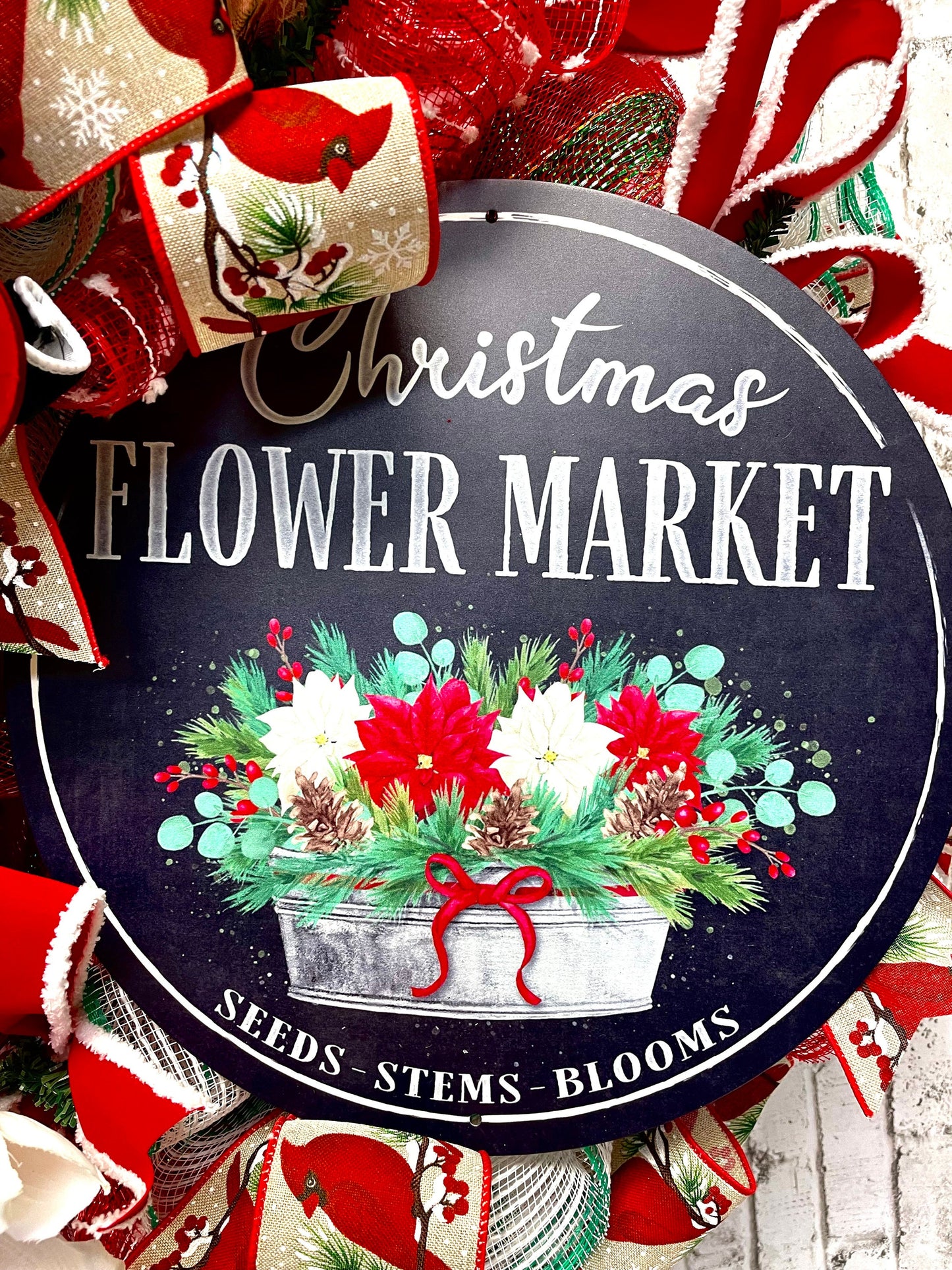 Christmas wreath with flower market sign, Christmas wreath, flower market wreath, Christmas decor, free shipping