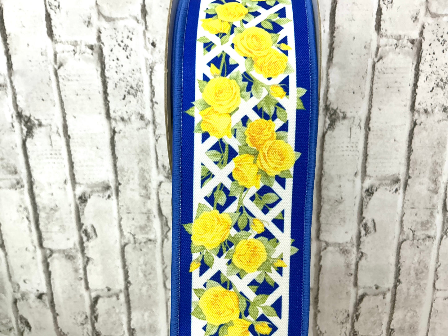 Blue with yellow rose Ribbon, D’Lux Ribbon, Designer Ribbon, LX100625