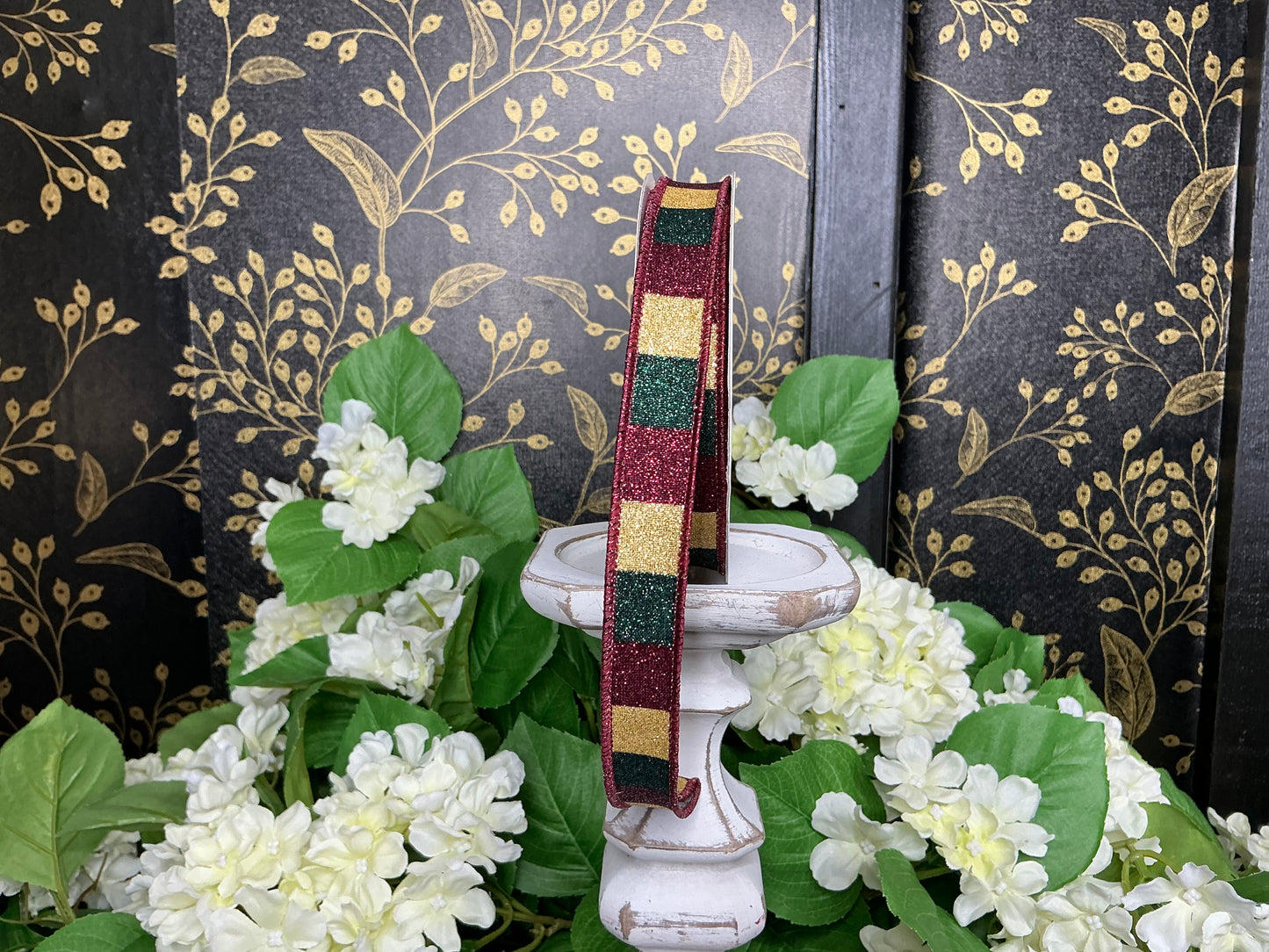 Burgundy/Gold/Hunter Green Stripes Ribbon - 5/8”