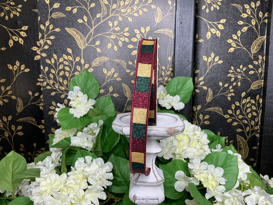 Burgundy/Gold/Hunter Green Stripes Ribbon - 5/8”