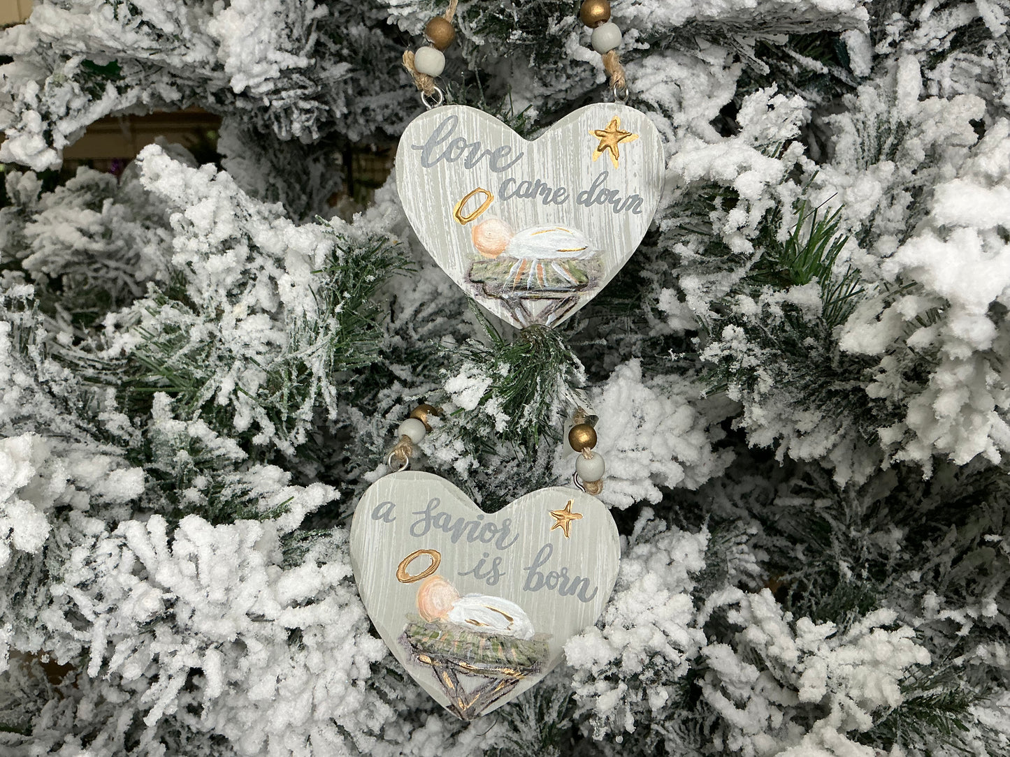 Wood heart baby Jesus ornament, 2094186
