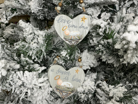 Wood heart baby Jesus ornament, 2094186