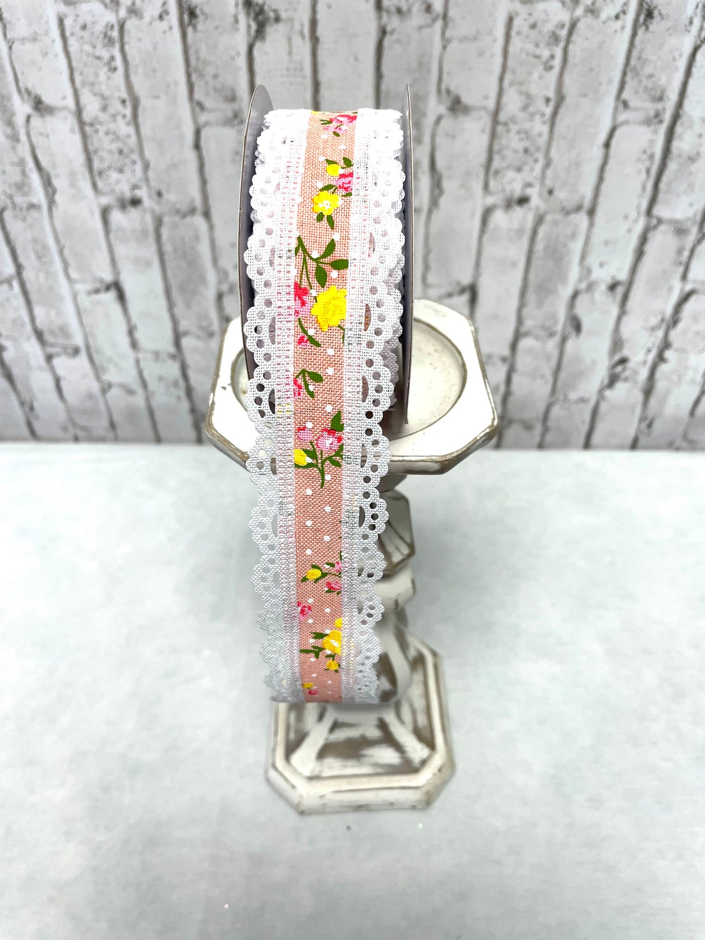 Peach floral lace trim ribbon, RGA8567YN