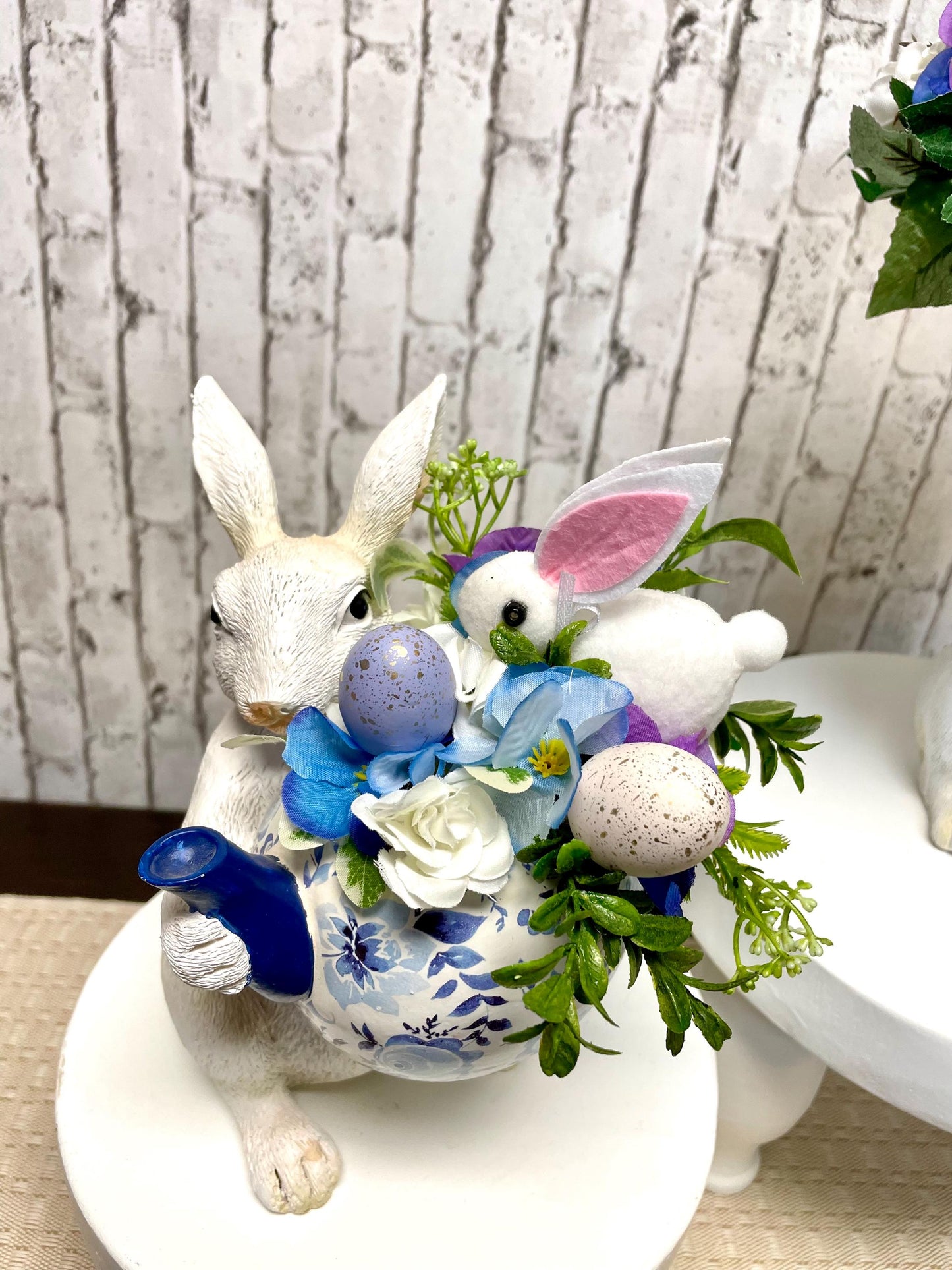 bunny tea cup set, Easter arrangements, resin bunnies, Easter decor, Easter tea cup decor, bunny decor, free shipping