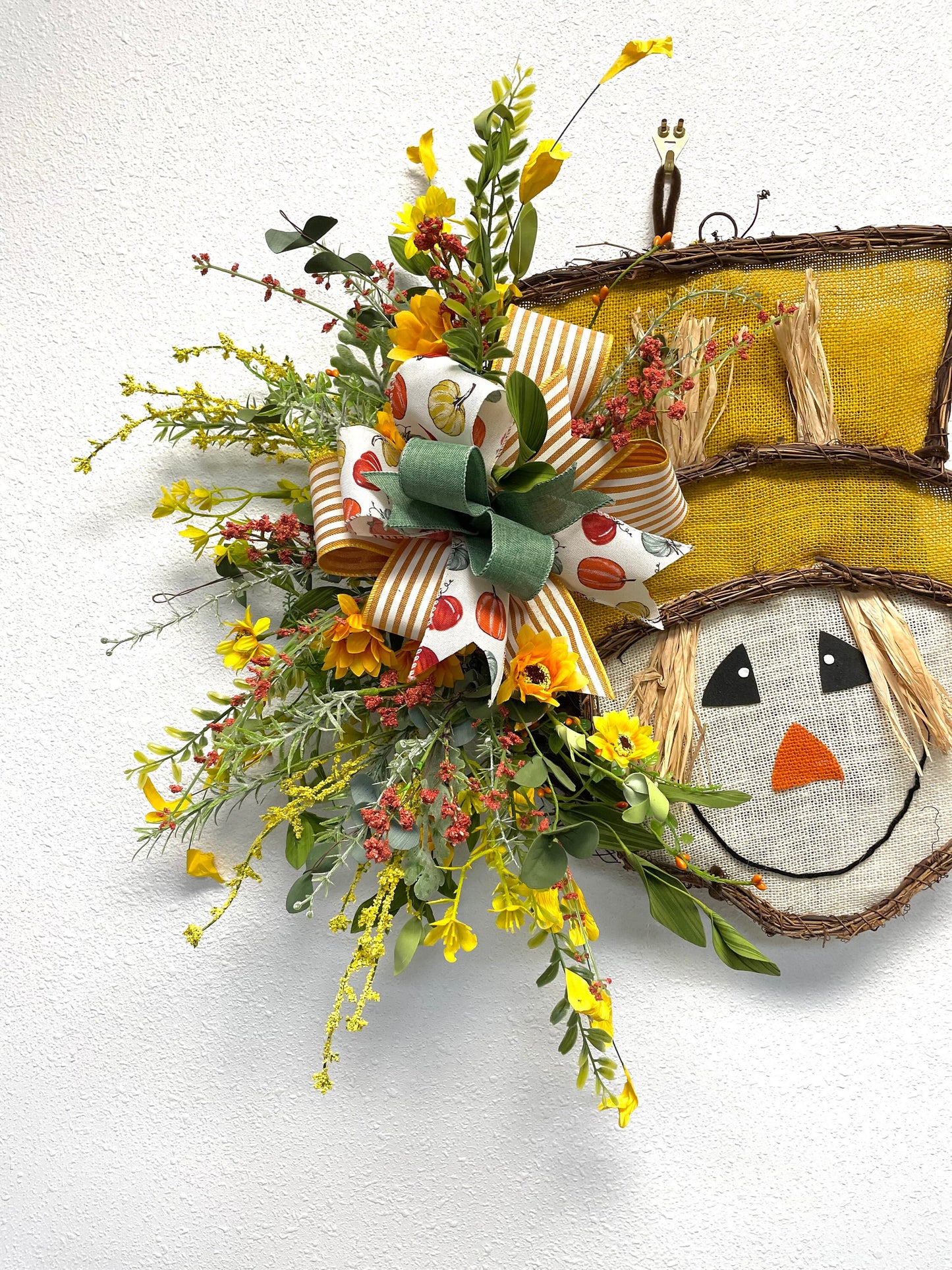Fall wreath, scarecrow wreath, grapevine wreath, fall grapevine wreath, fall door hanger, scarecrow door hanger, shipping is included