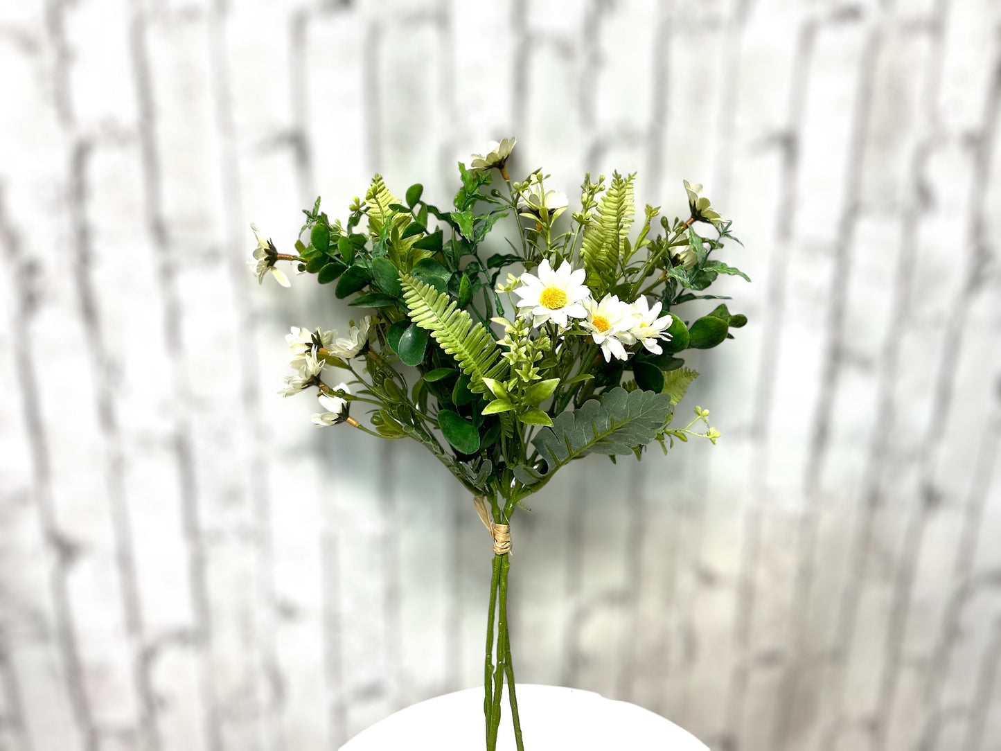 Daisy and Eucalyptus bundle, White, 19”, MTF23780, Artificial, bridal flowers