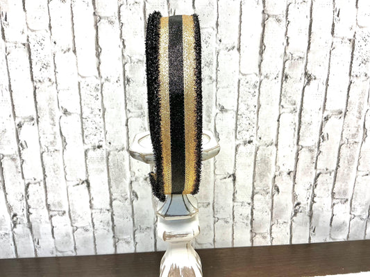 Black and Gold Shimmer Ribbon, Wired, 1.5” x 10YD, RGA8143T7
