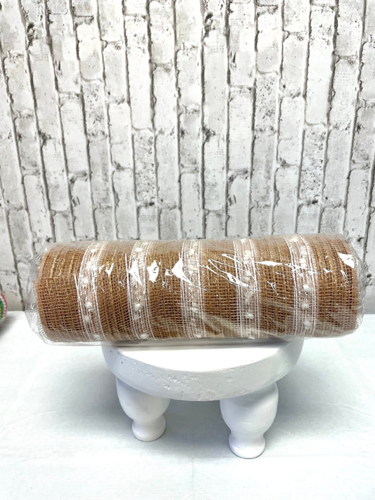 burlap mesh with white drift stripes, RY820948, jute mesh, natural burlap mesh with white drift stripes.