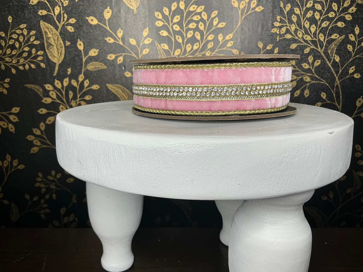 Pink Velvet Ribbon with Gold and Jewels - d stevens