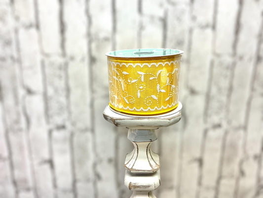 Yellow and White Floral Ribbon, 2.5”x10YD, RGF11688N