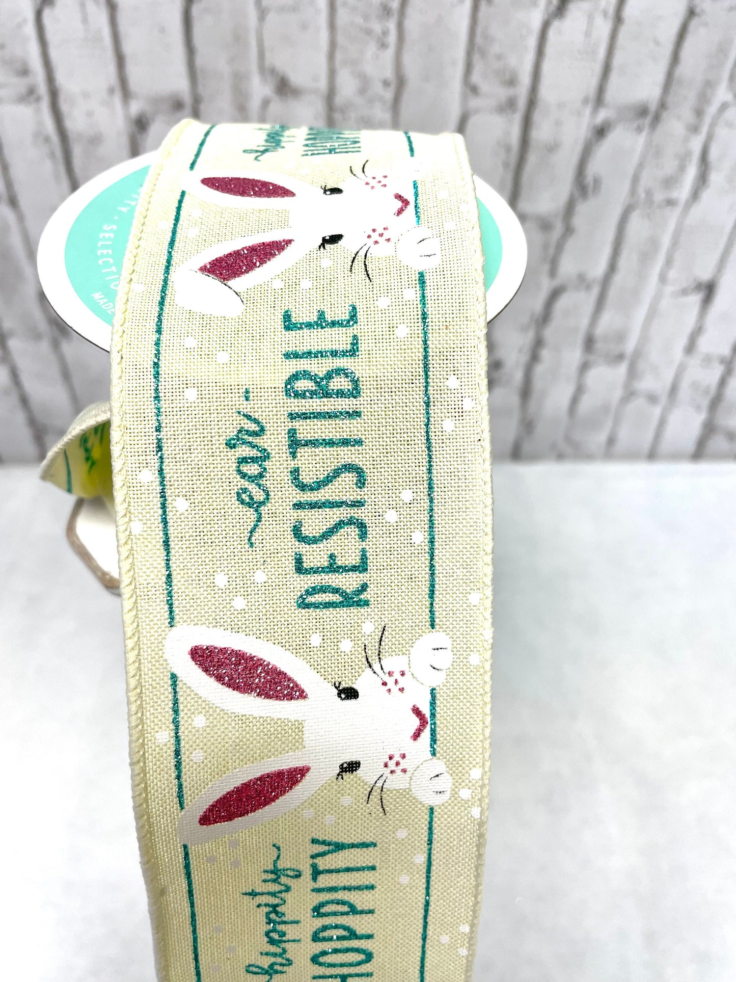 Easter ribbon, RGC11491T, yellow bunny ribbon, Easter bunny ribbon, spring ribbon, ear resistible ribbon