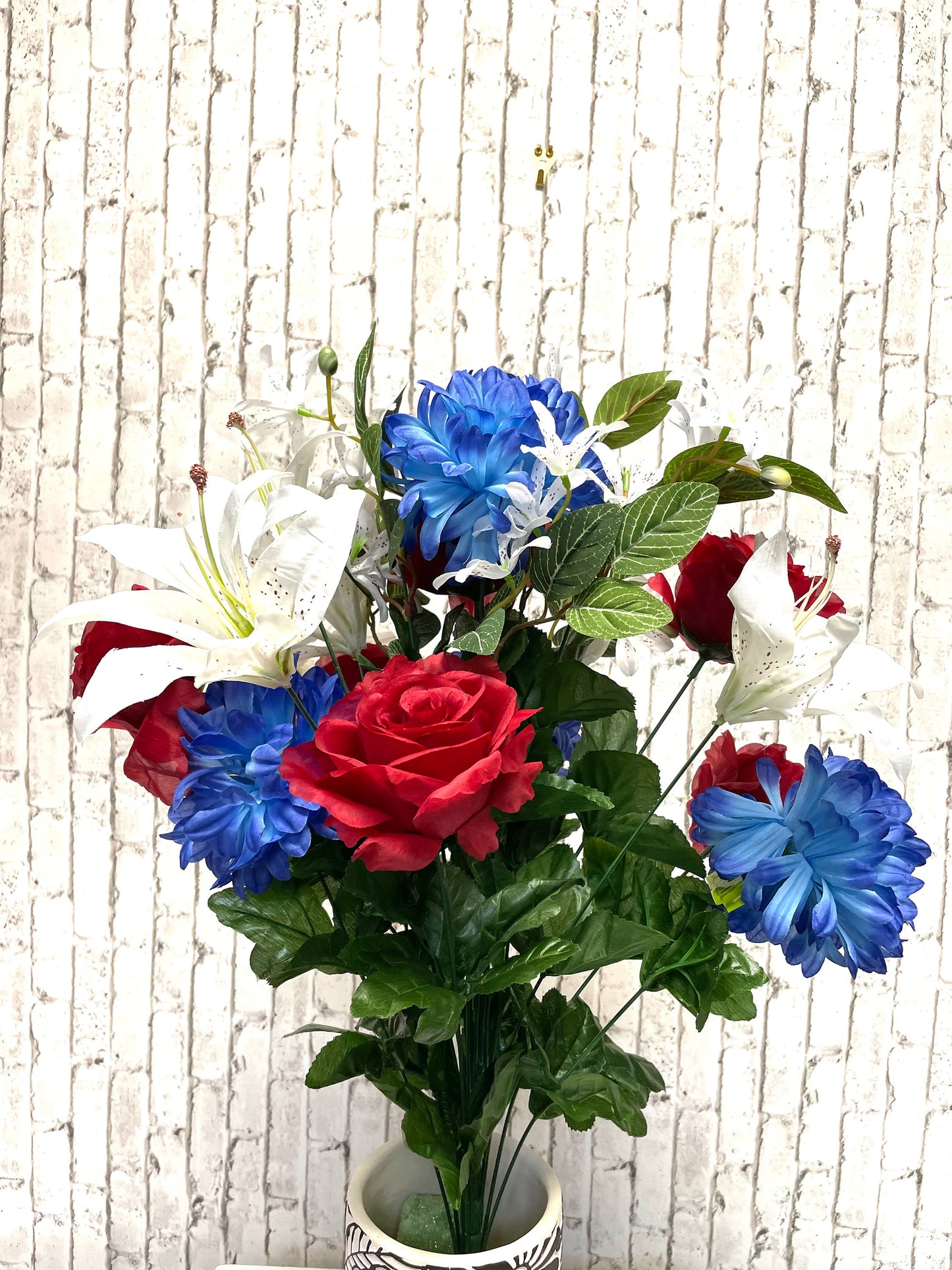 Patriotic silk bush, patriotic bush, patriotic cemetery silk flowers, 35121RWB,