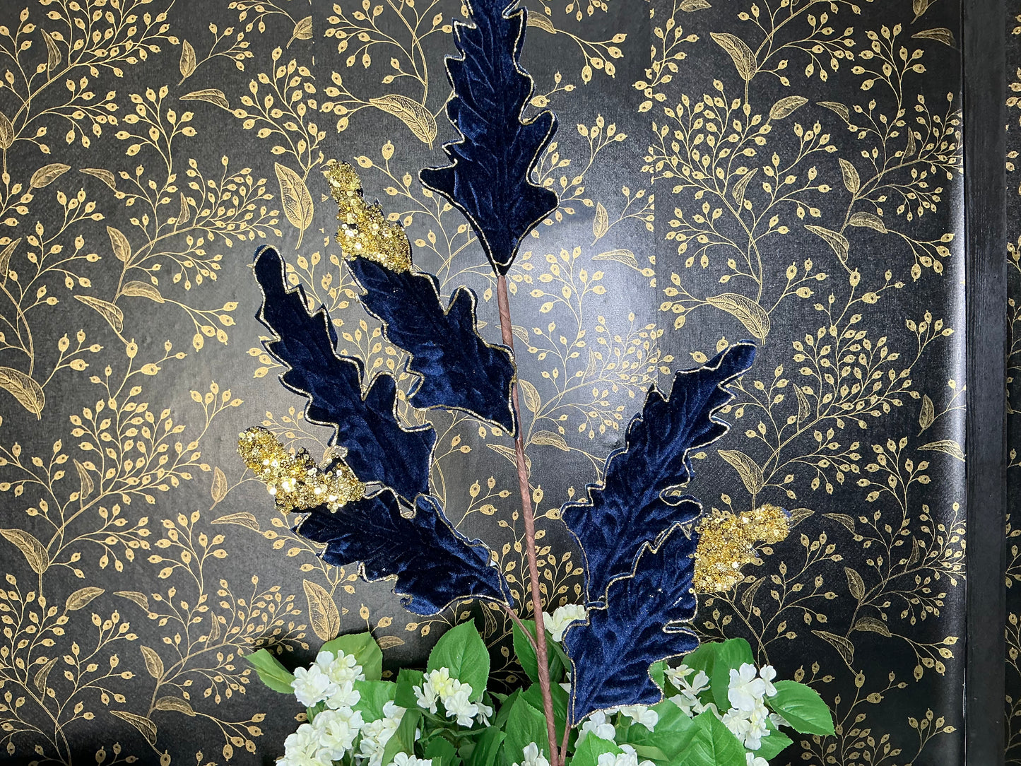 Glitter Velvet Acanthus, Navy, MTX75806