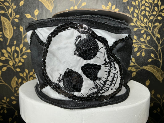 Skull Harlequin ribbon, Nancy Brown, 4”x5YD, 20-DSKUL