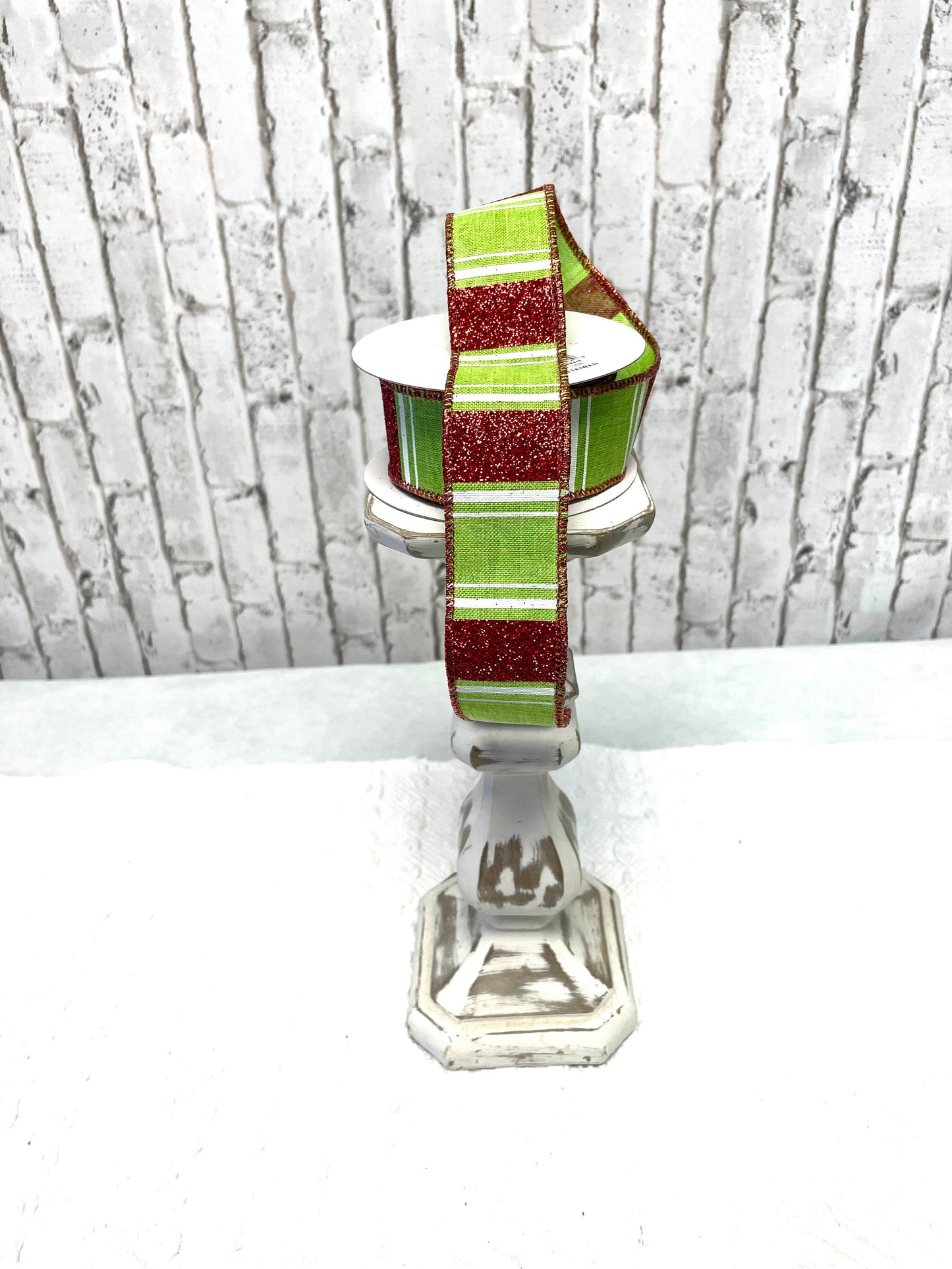 Christmas ribbon, wide glitter stripes on royal burlap, RGC156933