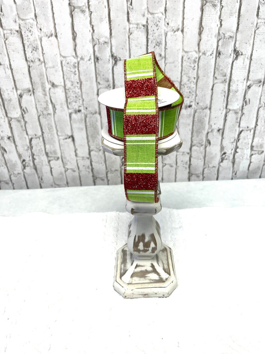Christmas ribbon, wide glitter stripes on royal burlap, RGC156933