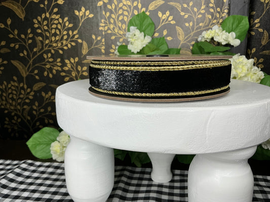 Black Velvet Ribbon with Shimmer and gold edge and back - d stevens