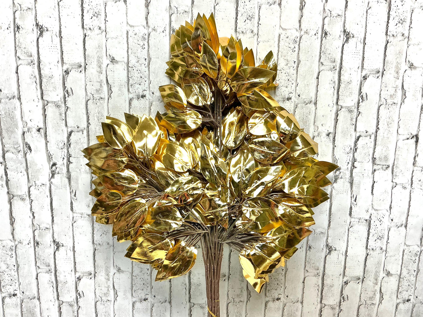 Metallic Gold Ficus Leaf Bundle, 12 pc, 23”L, XS244408