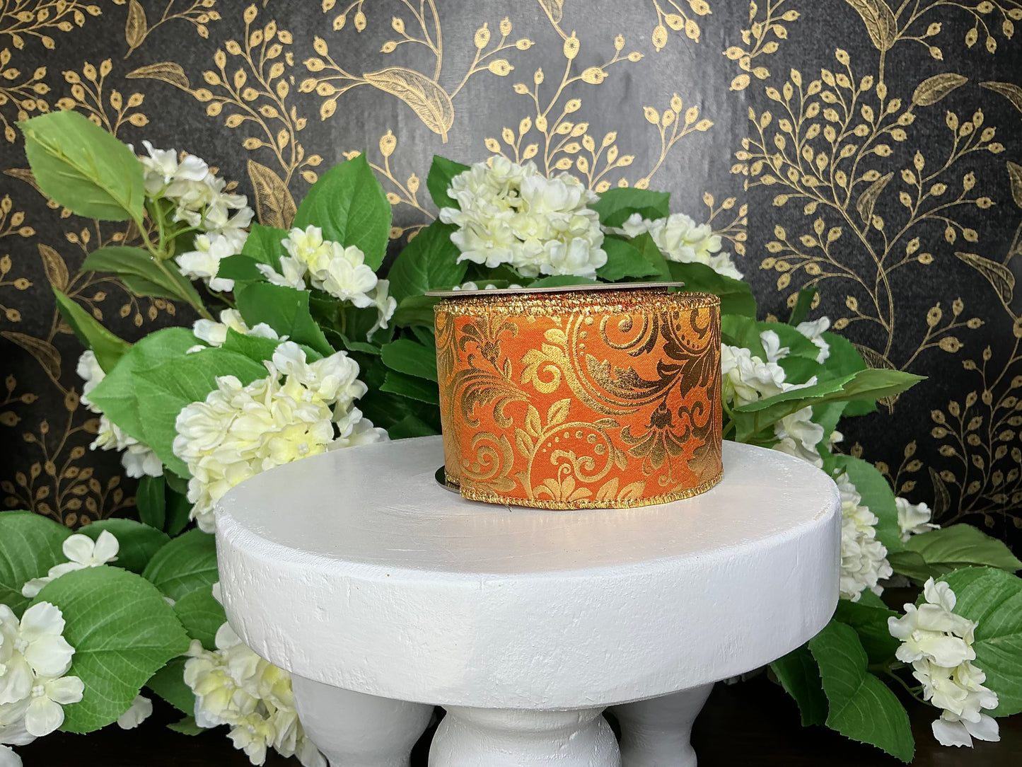 Orange with gold leaf scroll, d stevens, 09-4883