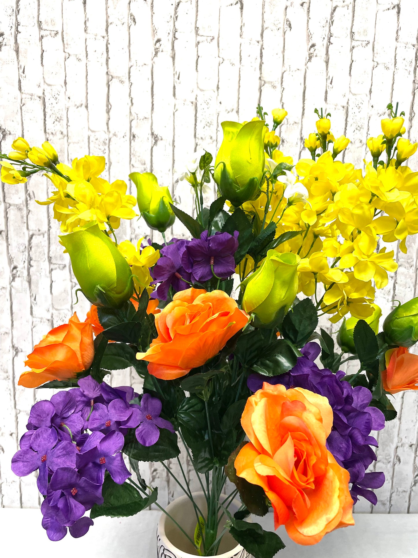 Spring bush, orange, purple, yellow