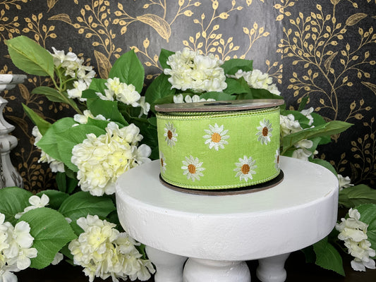 Lime green ribbon with daisies, d stevens, 05-1599