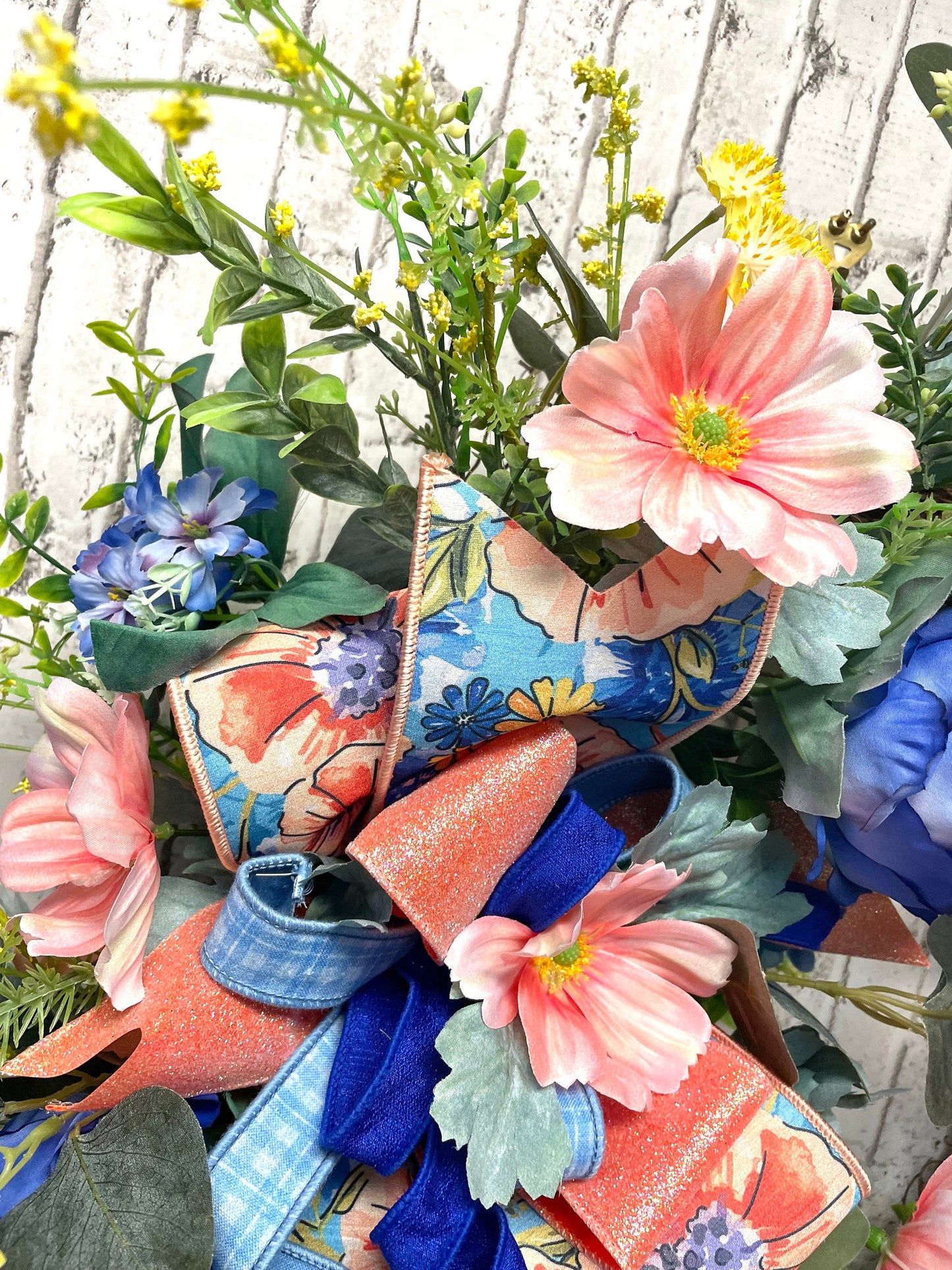 spring wreath, summer wreath, grapevine wreath, peach wreath, blue wreath, housewarming gift, butterfly wreath, shipping included