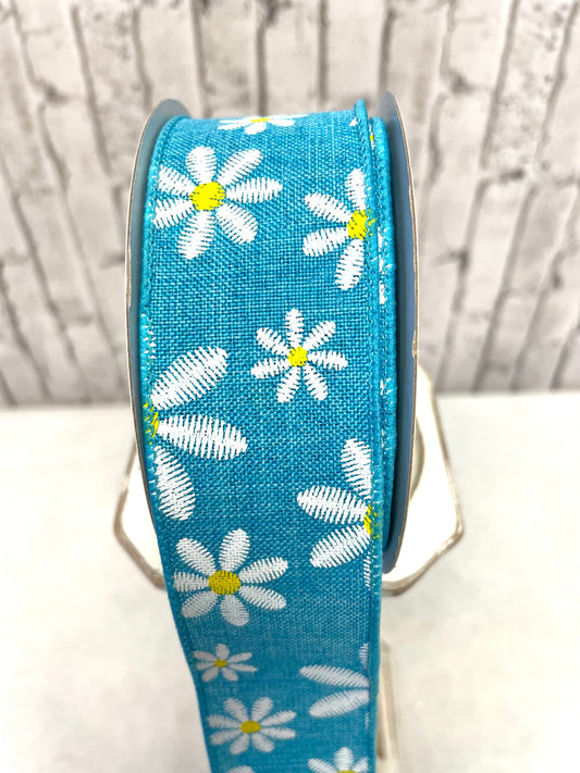 Spring turquoise daisy ribbon, RGE119134