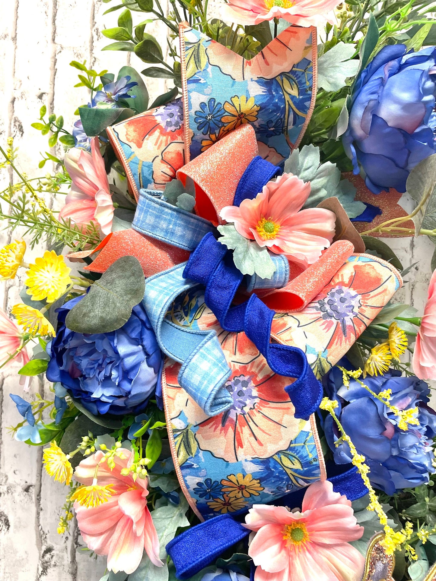 spring wreath, summer wreath, grapevine wreath, peach wreath, blue wreath, housewarming gift, butterfly wreath, shipping included