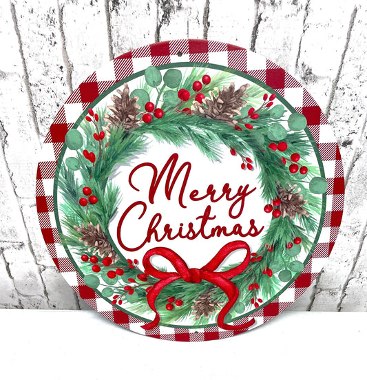 Christmas sign, red merry Christmas wreath sign, Christmas wreath sign, merry Christmas sign, MD0977