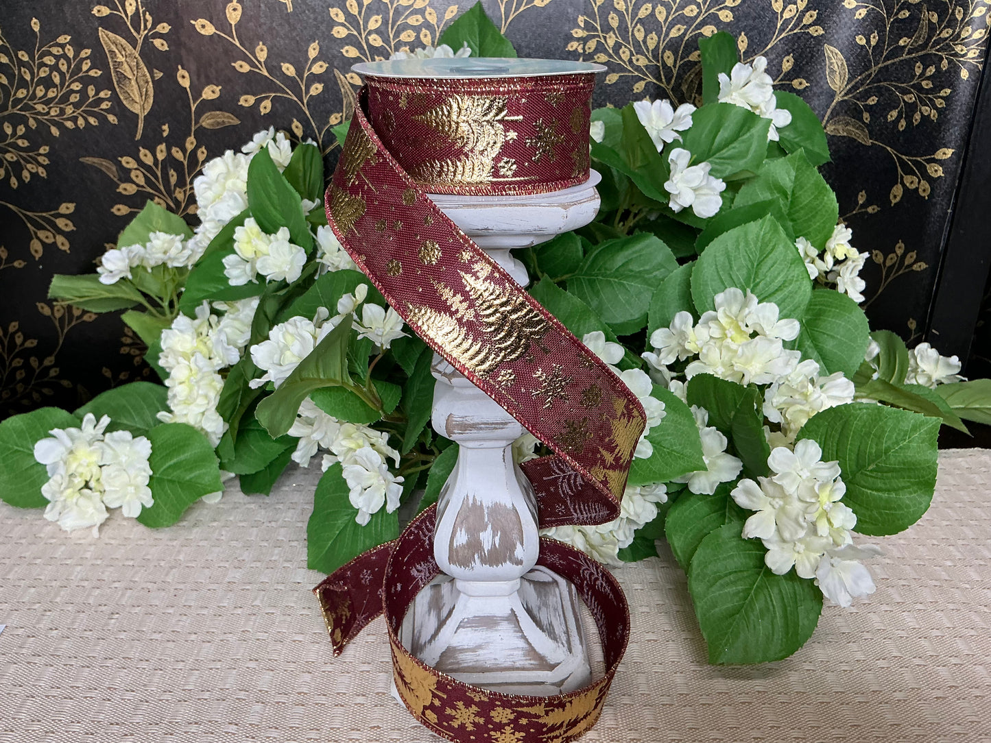 Burgundy and gold tree ribbon, RGF123905