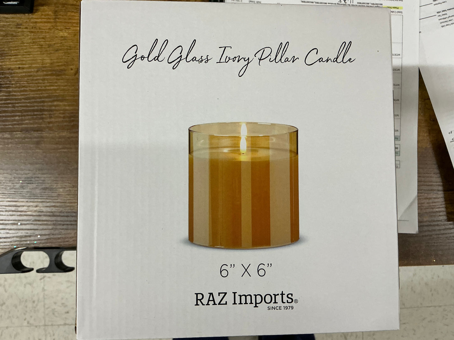 Gold Glass Ivory Pillar Candle, 6x6