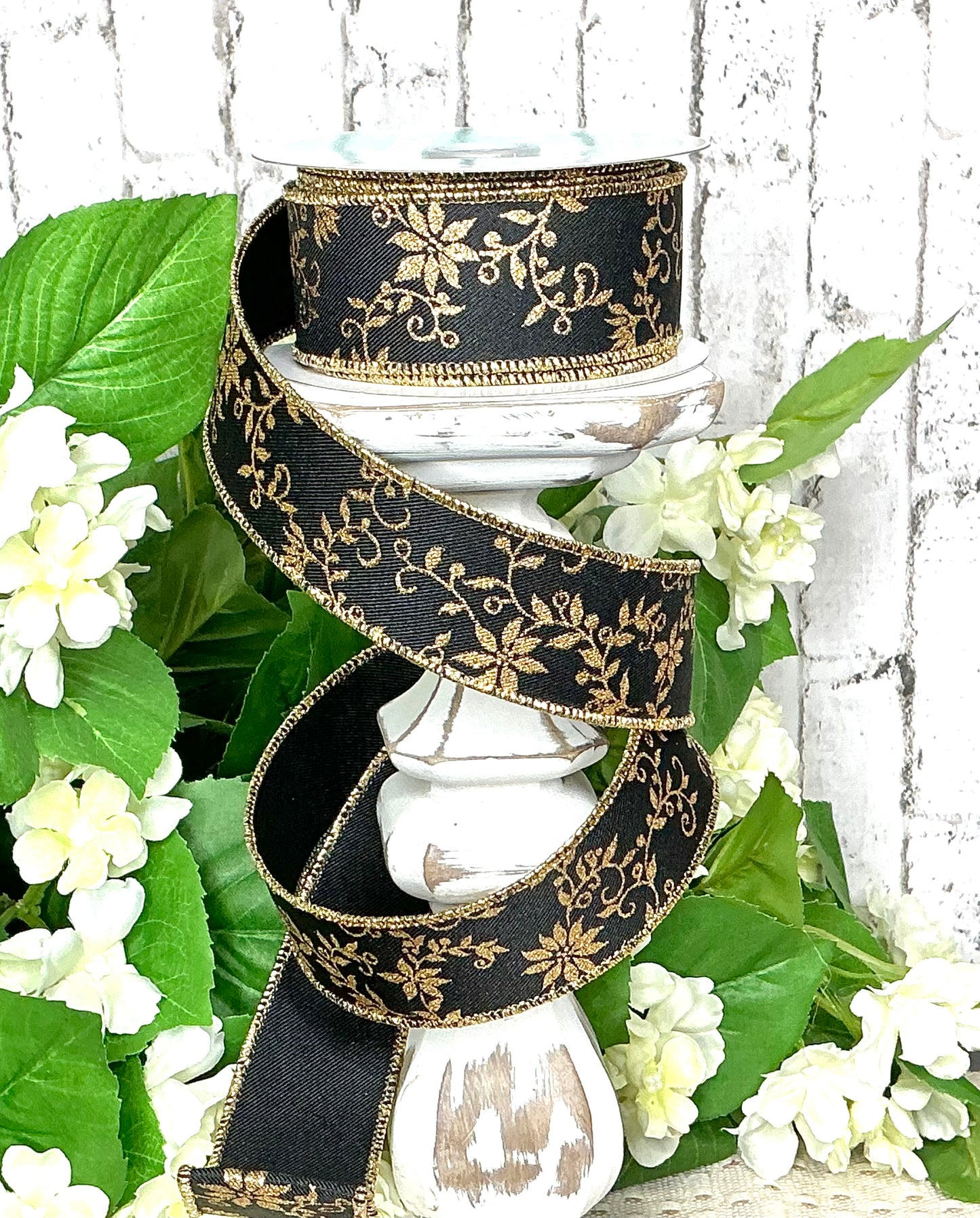 Black with gold poinsettia Ribbon, RGE110102