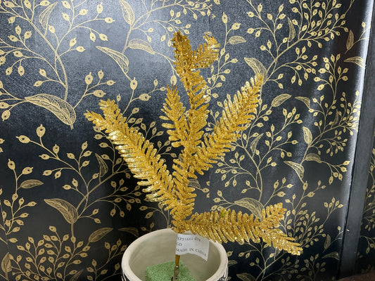 Gold Glitter Fern Clip, XP55884-058