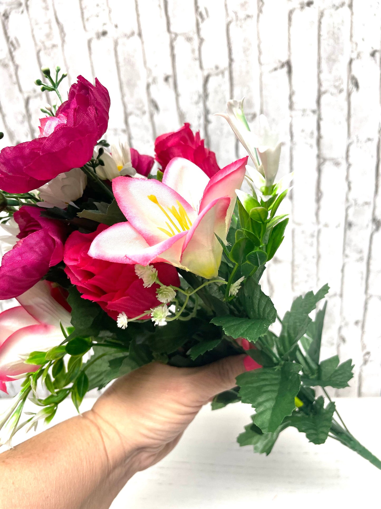 Lily rose bush, 63516BTPK, spring bush, spring silk bush, hot pink and white silk bush, pink spring bush, pink summer bush