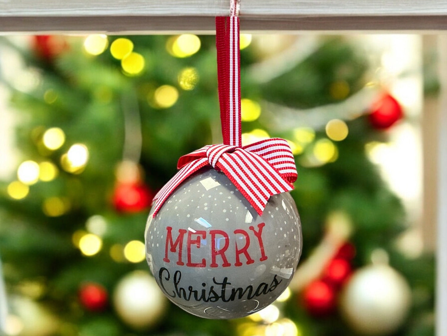 Merry Christmas with deer,(gray, red, white) Christmas Ornament