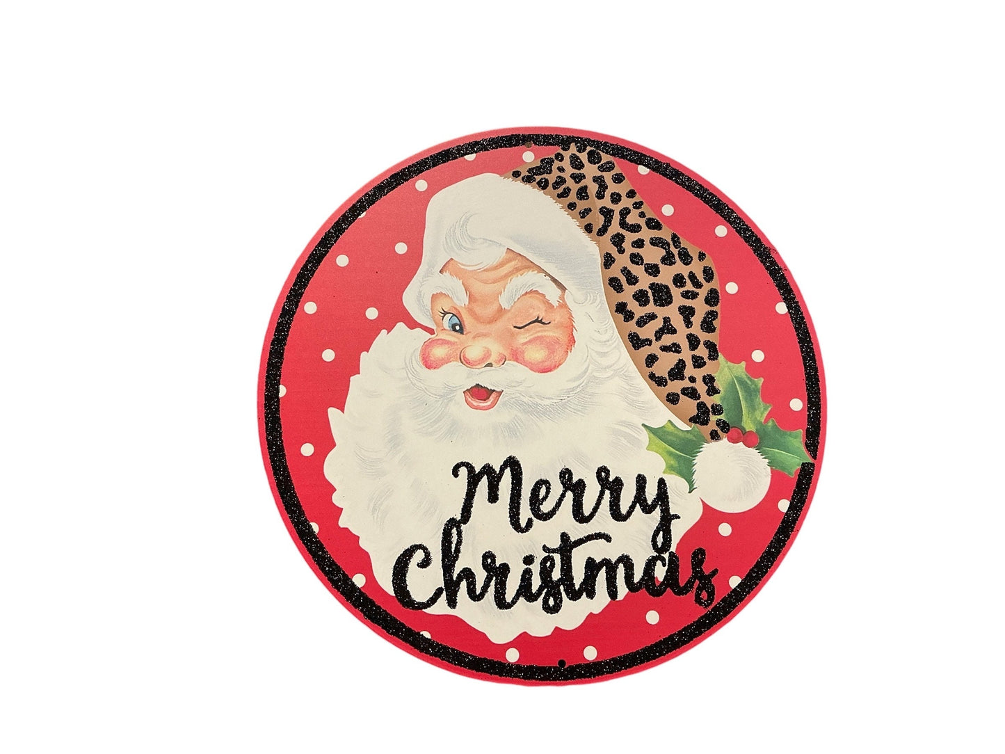 Santa with leopard hats Christmas sign, MD0736