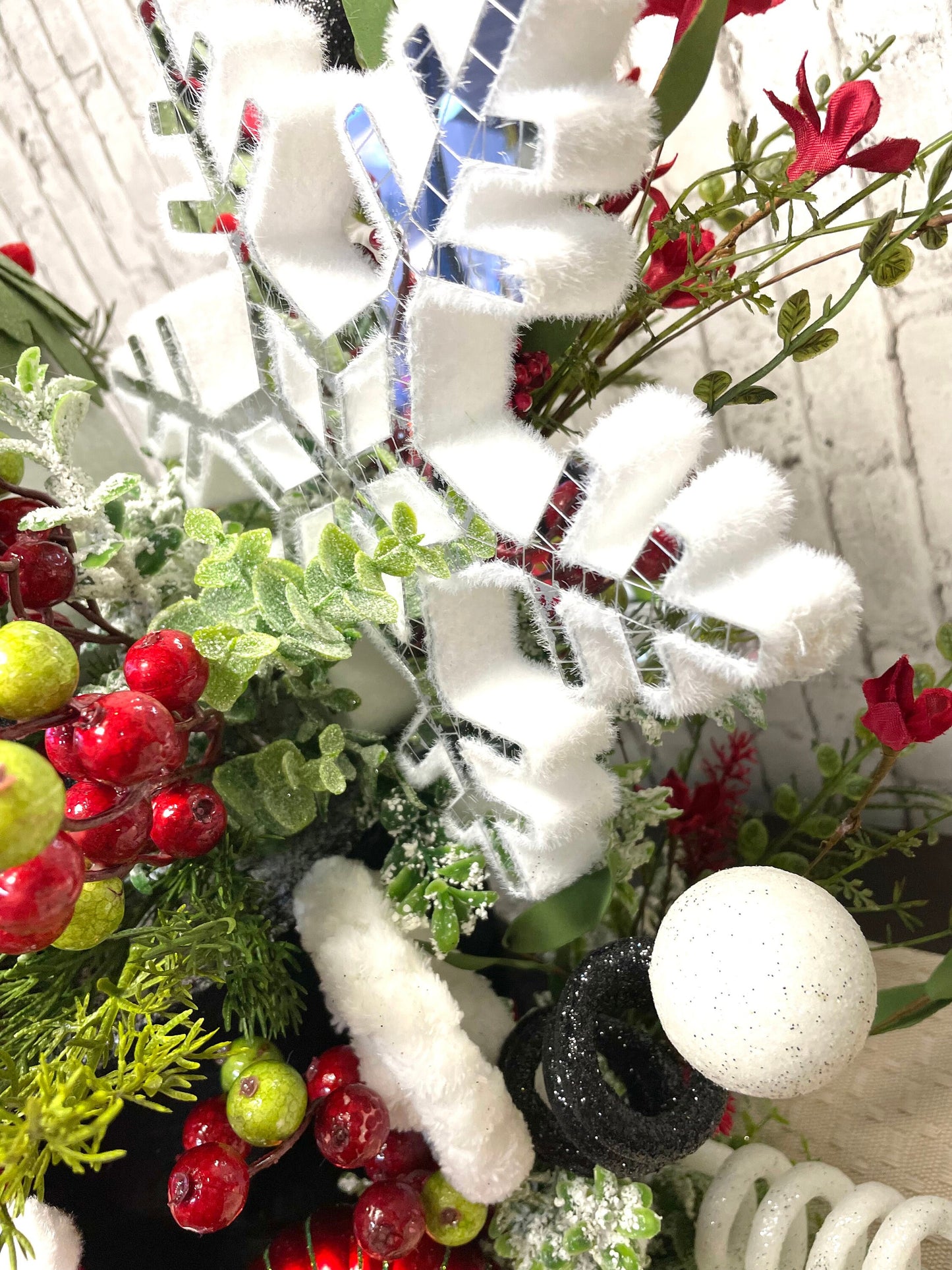 Snowman tree topper, Christmas tree topper, black hat tree topper, snow theme tree topper, Christmas decor, shipping included
