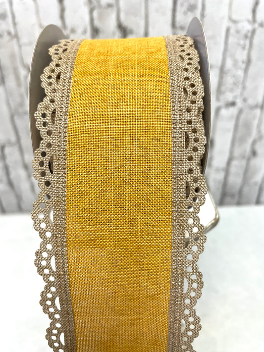 Everyday ribbon, RGA15428M, dark mustard royal burlap ribbon with scalloped edge, burlap ribbon, fall ribbon