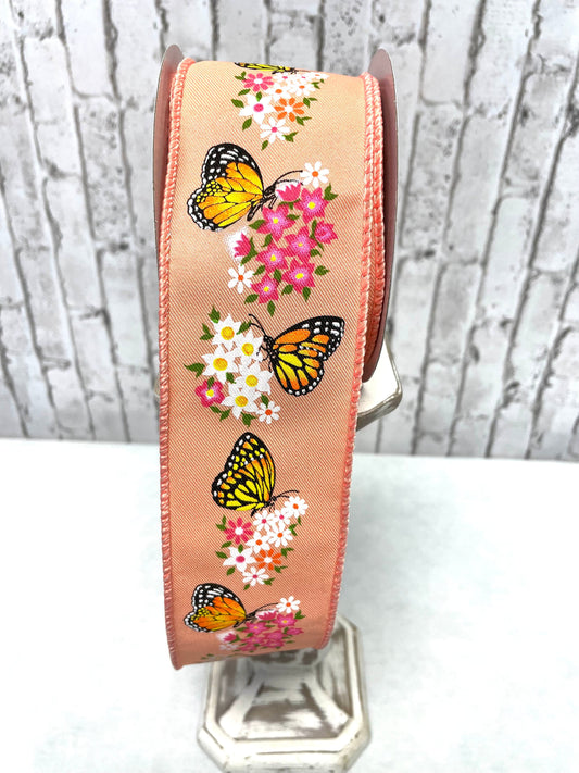Peach butterfly ribbon, monarch butterfly ribbon, RGE174921