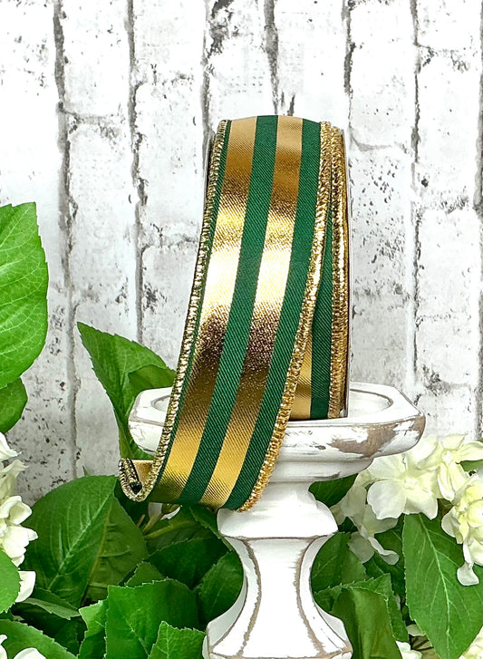 Green and gold striped ribbon, RGE1428CK, 1.5”