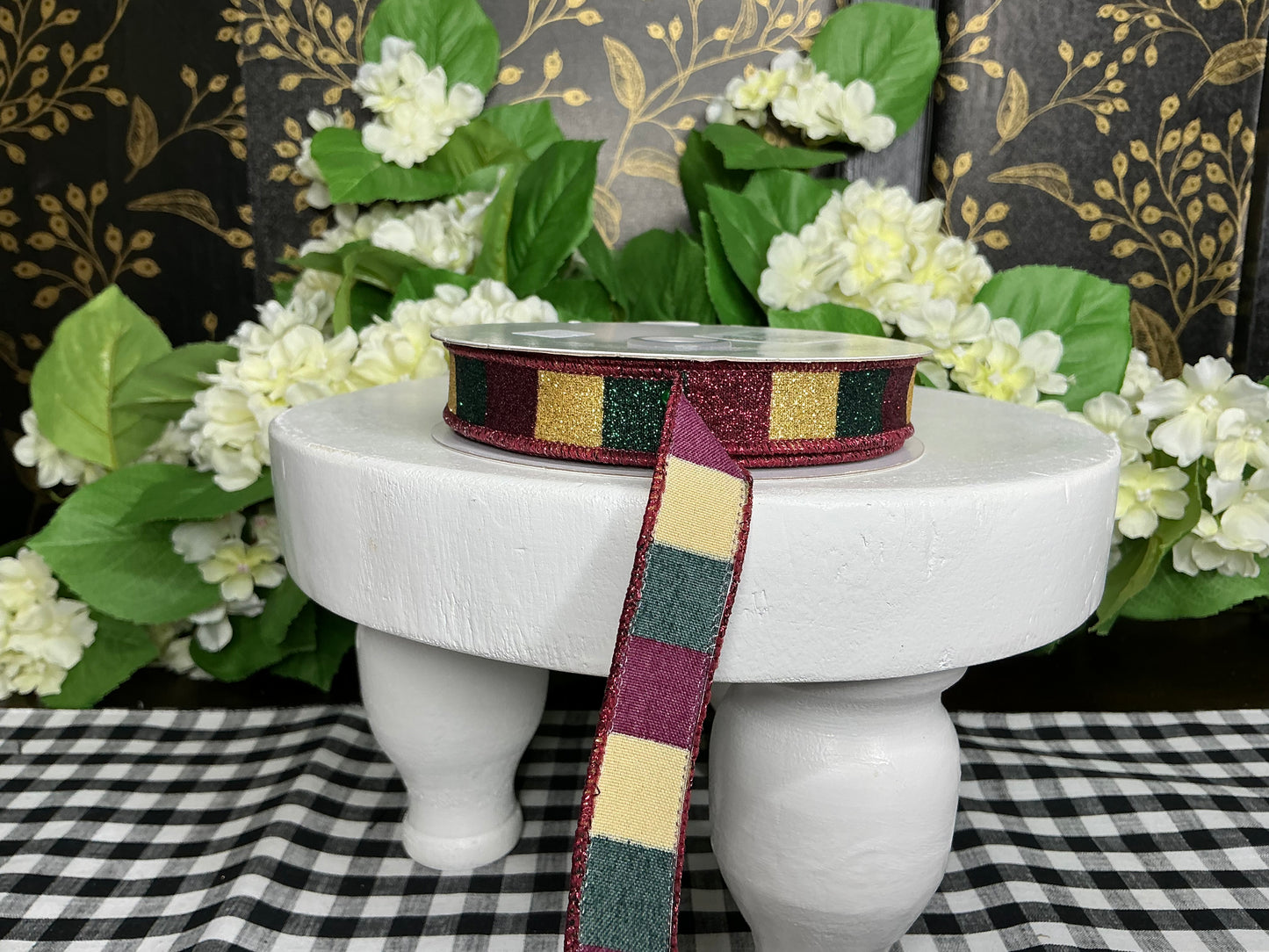 Burgundy/Gold/Hunter Green Stripes Ribbon - 5/8”