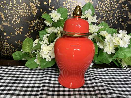 Red Orange/ Gold Ginger Jar - 12”