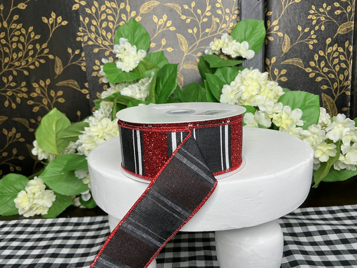 Red/Black/White Stripes Ribbon-1.5