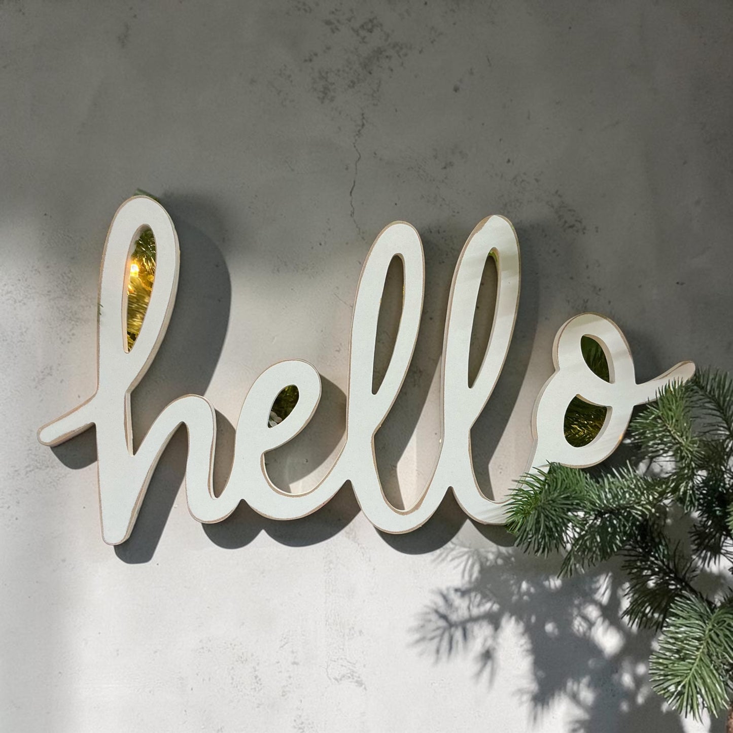 Hello sign, wreath attachment