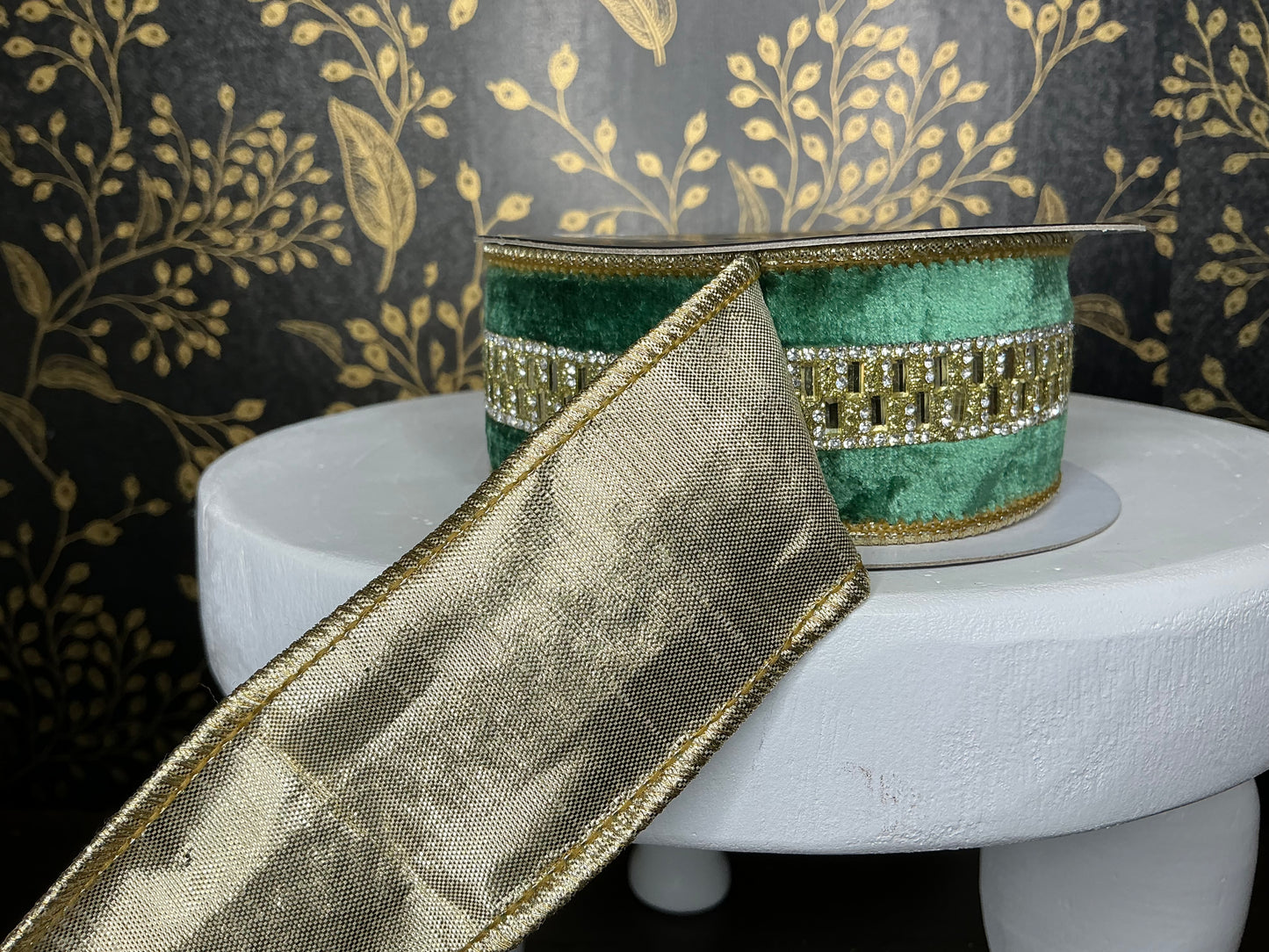 Green Velvet with Jewel Center Trim, John Mark Ribbon