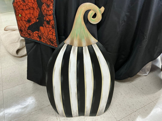 Black and White striped Pumpkin, tall, Round Top Collection