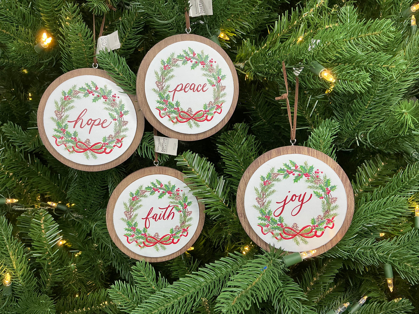 Wood Round Painted Wreath Ornament
