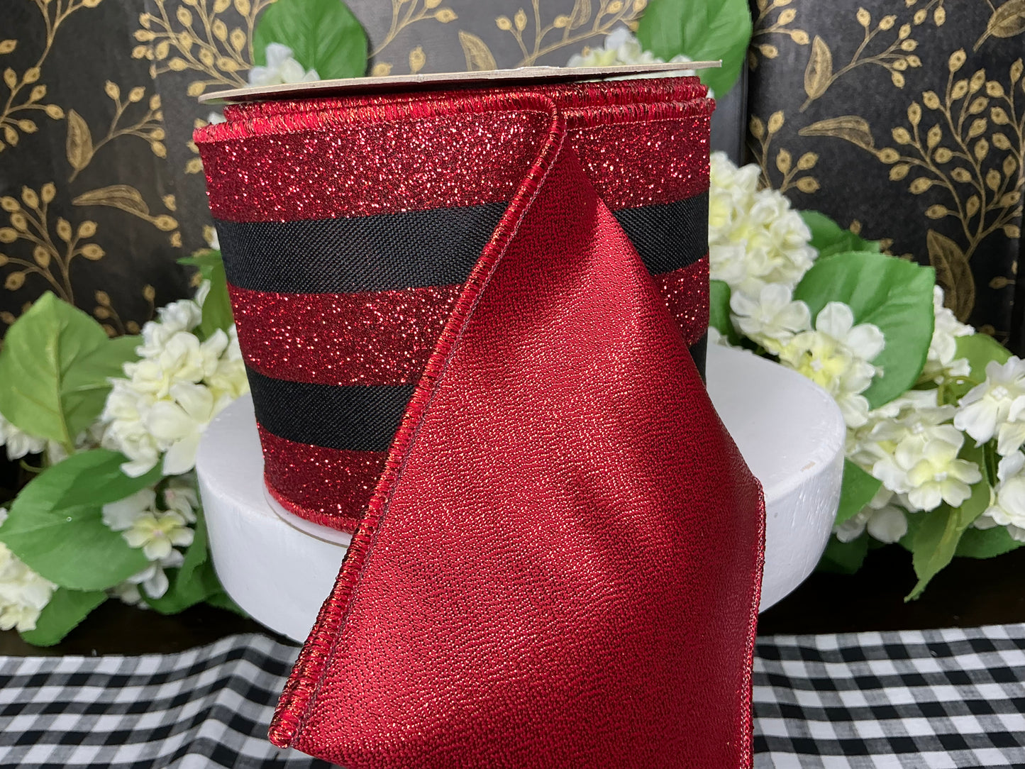 Black/Red Glitter Stripe Ribbon