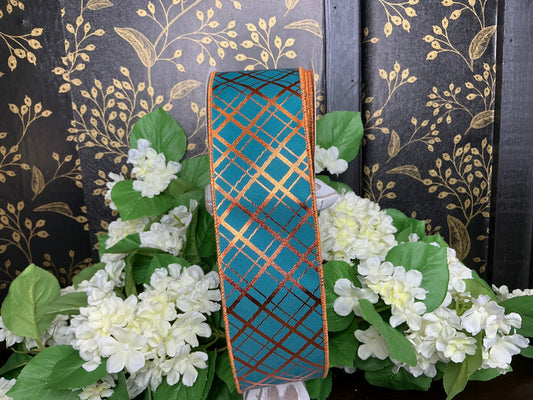 Dark Teal Ribbon with Copper diagonal Stripes