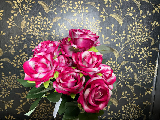 Fushia/White Rose Bush - 18” -85699-FU